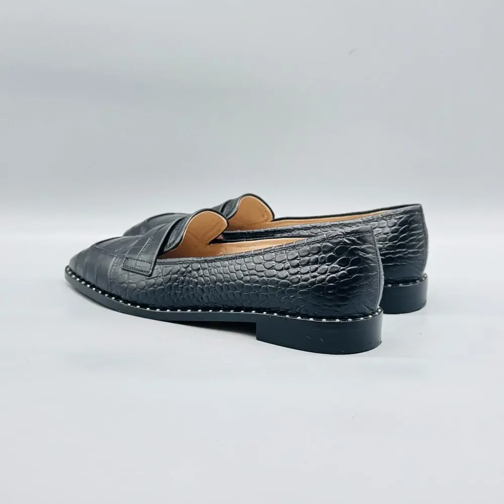 Something Navy Shoes Womens 9 Black Leather Penny Loafer Flats Croc Embossed